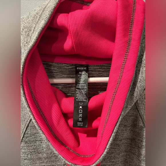 RBX Gray Cowl Neck Pullover Sweatshirt Size Medium Pink Accents, Running Active - Picture 2 of 5